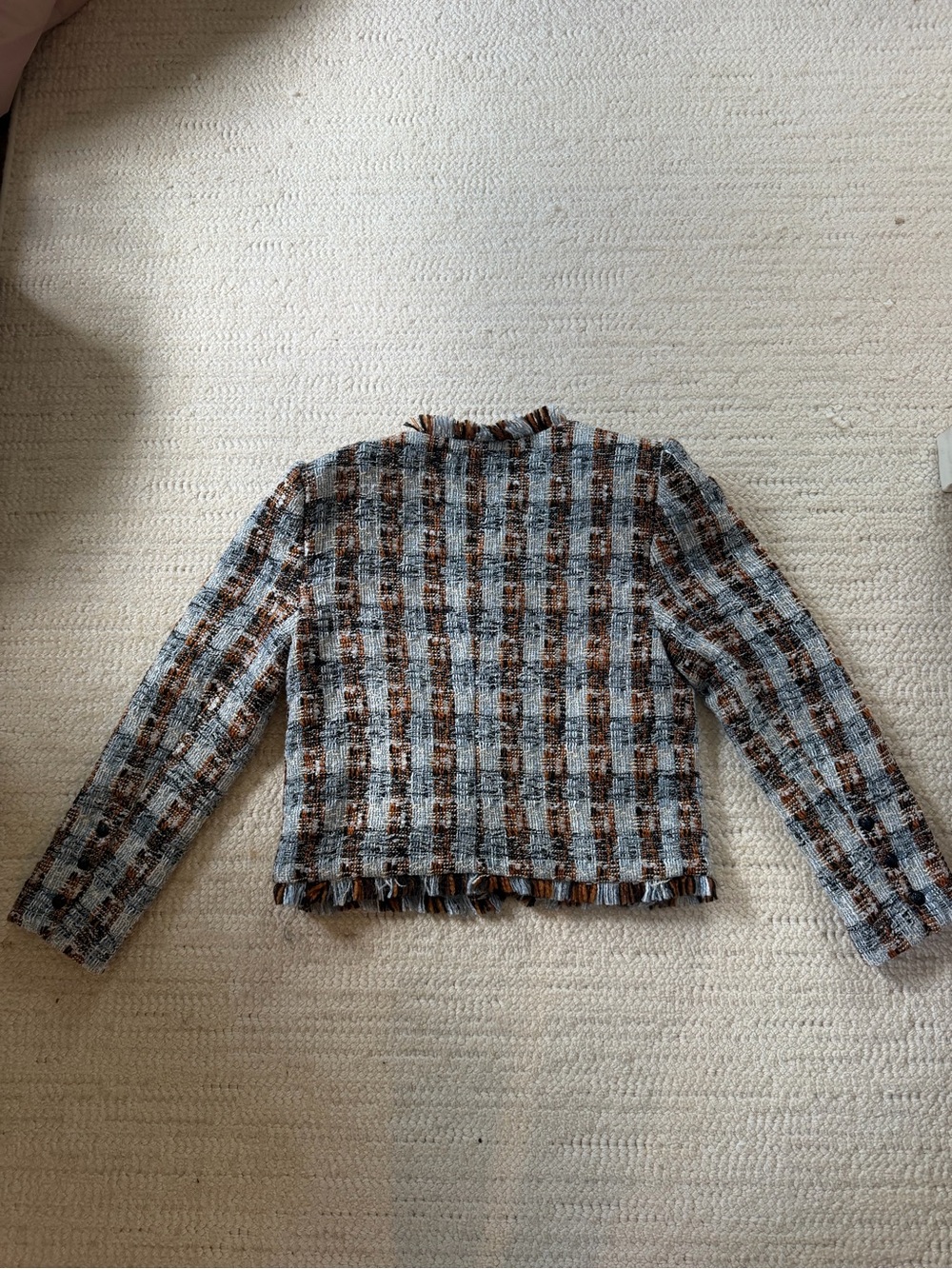 L'AGENCE Blue and Brown Tweed Fringe Jacket - Picture 3 of 4